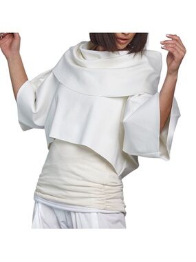 Planet by Lauren G White Jackie O Scuba Top Cropped Cowl Neck Size 1